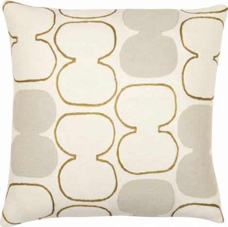 Judy Ross Textiles Hand-Embroidered Chain Stitch Tabla Outlined Throw Pillow cream/gold rayon/oyster